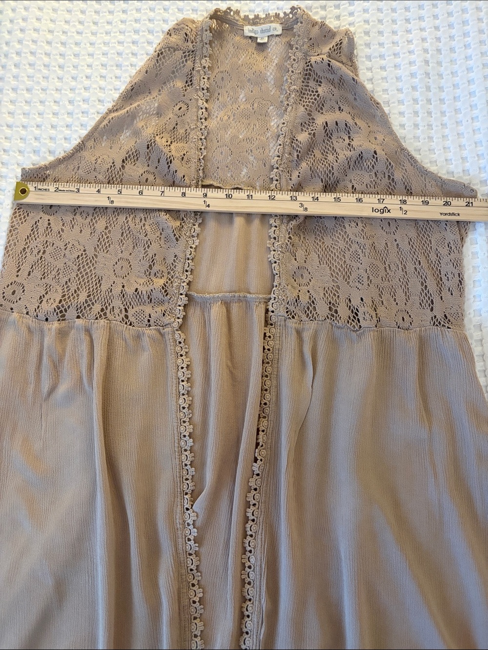 Beige Lace-Trim BOHO Festival Sleeveless Open Front Tunic Vest SZ XL - Picture 5 of 6